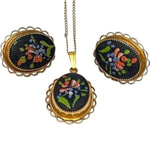 Vintage AMCO Painted Necklace and Earrings Set